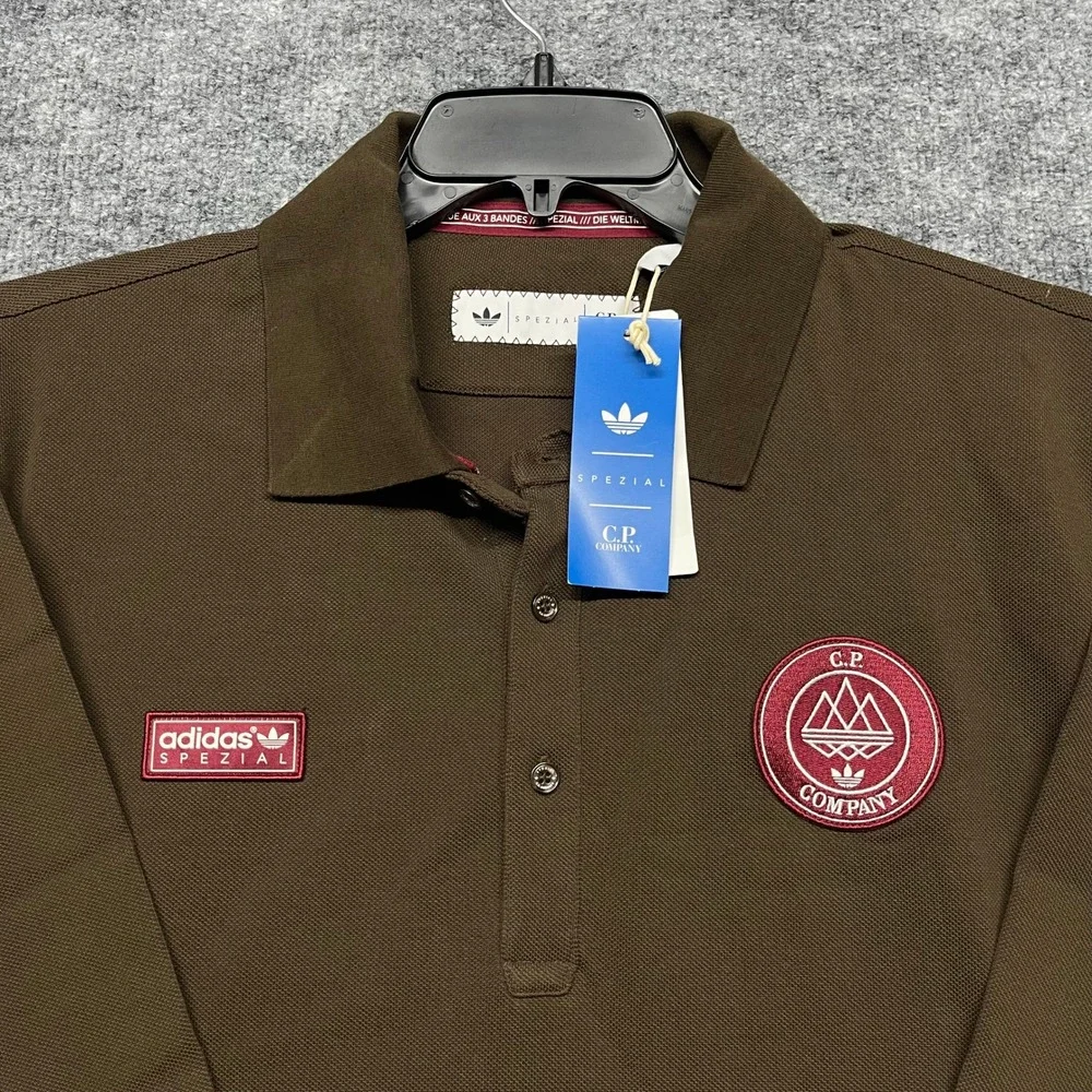 Adidas Spezial x CP Company Polo Shirt Men XL Dust Cargo Brown Retro Long Sleeve